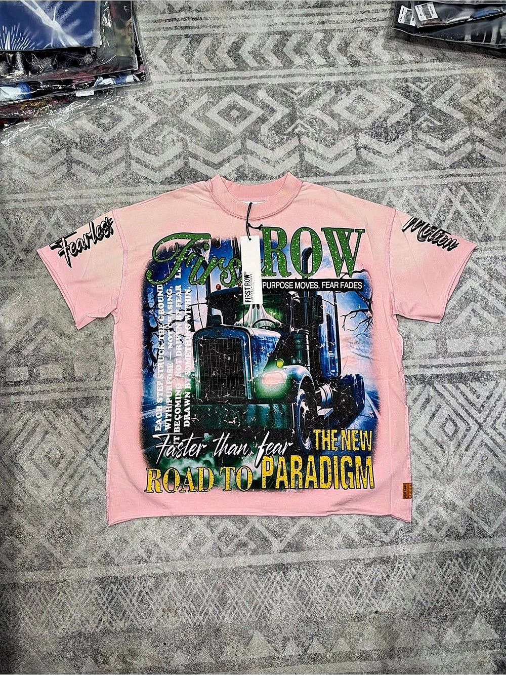 First Row Road to Paradigm Graphic Tee Pink & Green Large